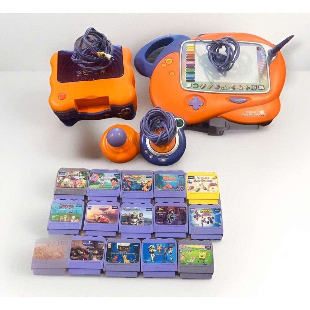 VTech V.Smile Learning System Bundle 14 Games Art Studio Console AS-IS Parts